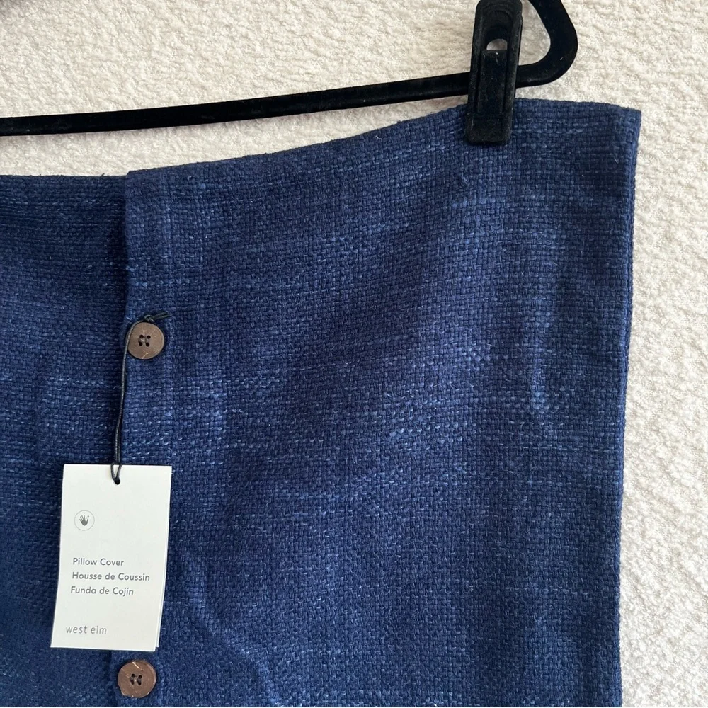 West Elm NWT Silk Cotton Buttons Navy Blue Nightshade Throw Pillow Cover Sham‎